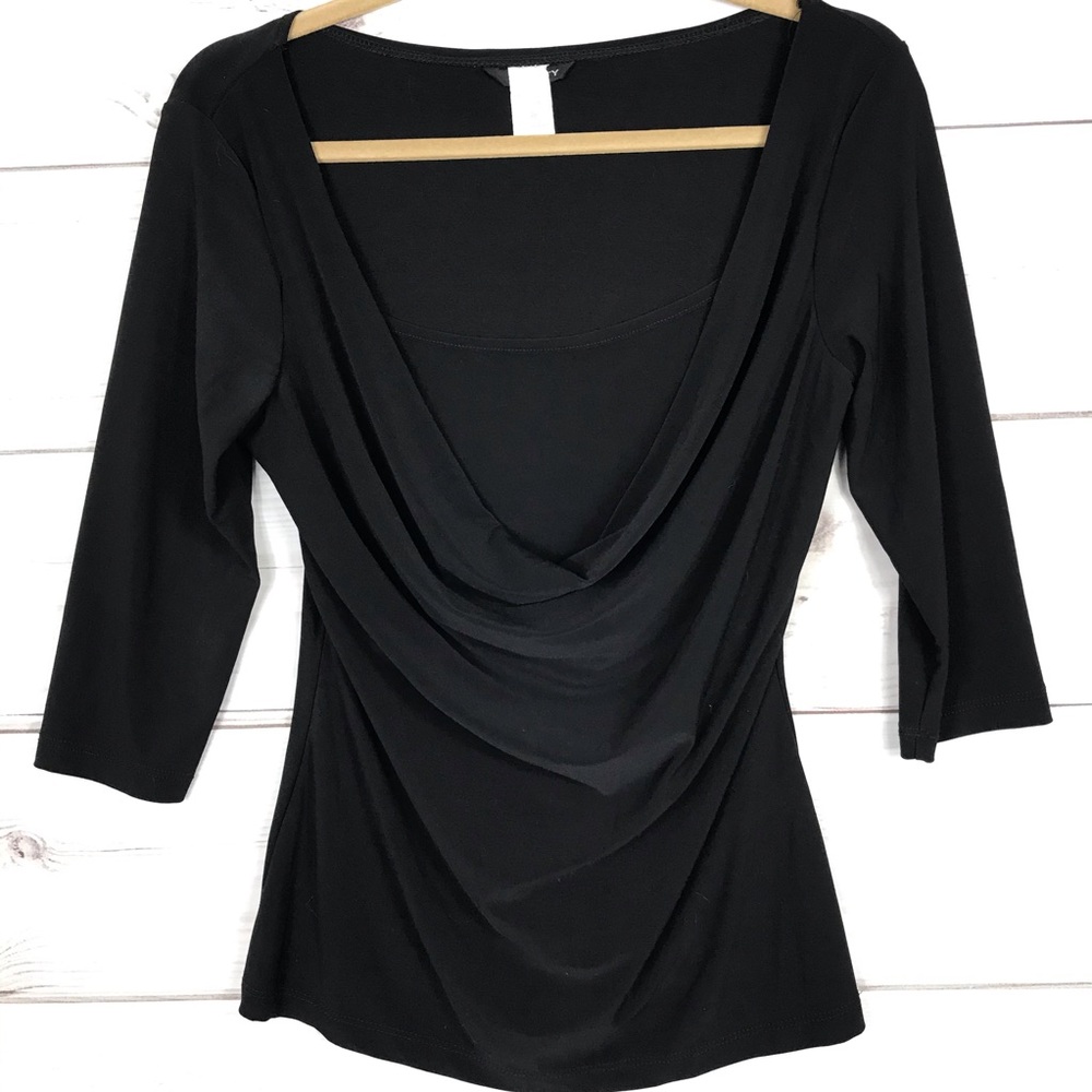 Anxiety Shirt Medium Stretch Drape Front Black